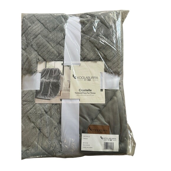 Koolaburra by UGG Crystelle Textured Faux Fur Throw Gray Plush Blanket - Picture 15 of 16